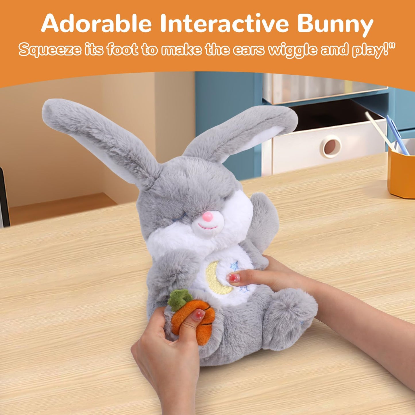 MILEGI Breathing Stuffed Animal, Soothe Snuggle Penguin & Bunny Plush, Sleep Buddy Soothing Breathing Plush for Anxiety Adults and Kids, Penguin Plushie with Realistic Breathing and Lights Music