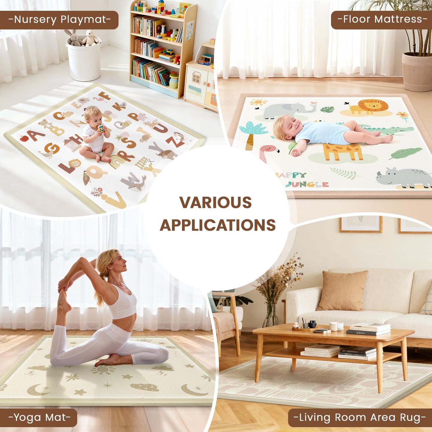 Omedecal 50"×50" Baby Play Mat for Floor & Playpen, 1.2" Thick High-Density Foam Nursery Mat for Tummy Time, Soft Plush Carpet with Non-Slip Bottom for Infant Toddler Baby Crawling & Playing (Grey)
