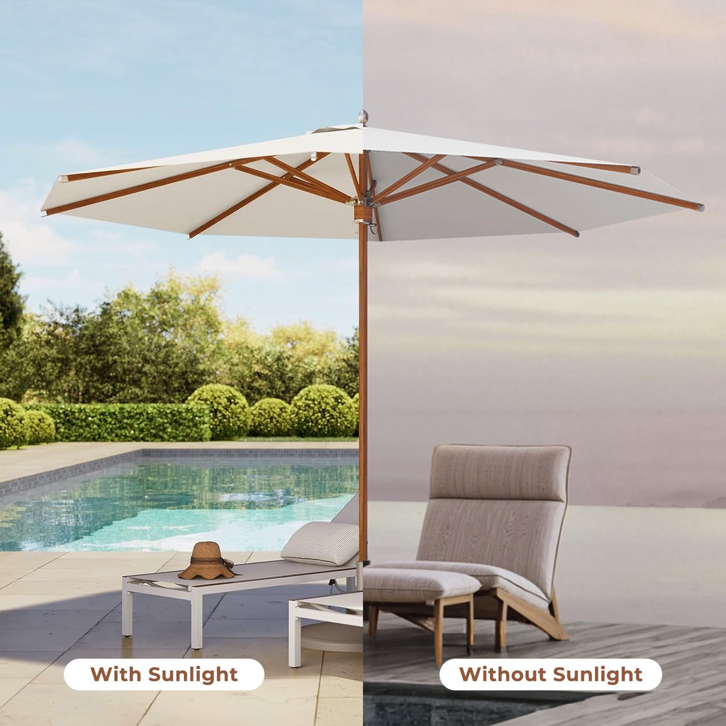 Grand patio 11 FT 10-Year-Non-Fading Patio Umbrella, Outdoor Umbrella with 8 Faux-Wood Grain Aluminum Ribs, Market Umbrella with Pulley Lift, Ventilation, Waterproof for Poolside, Deck, Backyard, Gray Fabric