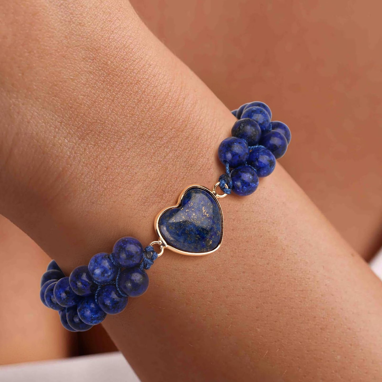 Natural Stone Bracelets for Women Crystal Beaded Bracelets Lapis Lazuli Heart Handmade Adjustable Bracelet Braided Healing Crystal for Women Men Mothers Day Christmas Graduation Gifts Jewelry