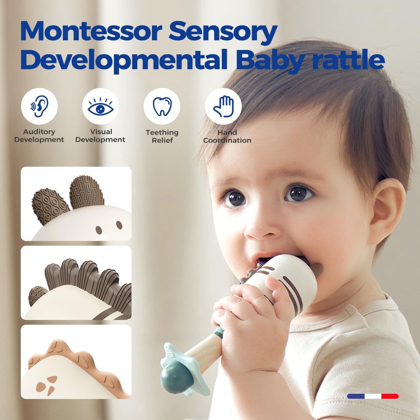 Evoceler Baby Rattles, 2 Pac Dinosaur Rattles & Shaker Toys with Teether, Baby Maracas Sensory Toys for 0+M Babies, Soft Silicone BPA Free, Perfect Size for Grasp, Ideal Baby Boy Girl Toy Gift