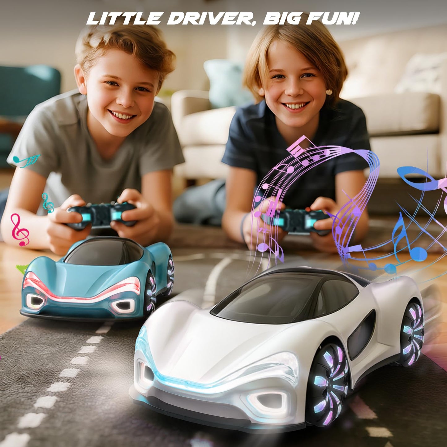 SIMREX Gesture Sensing Remote Control Car with Charging Dock - 360° Rotate Drift RC Stunt Car Toy, 40 Min Playtime, Dual Control, Spray Mist & LED Lights, Birthday Gift for Kids Boys Girls(White)