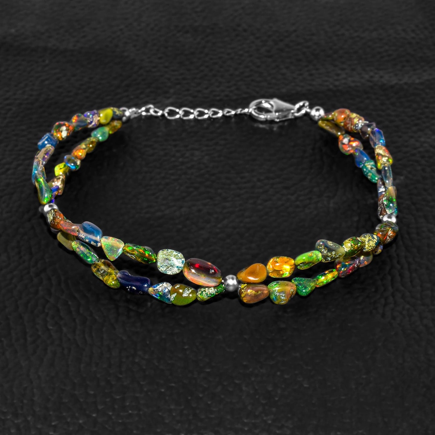 QNAVIC Black Opal Tumble Bracelet for Women – Genuine October Birthstone Chakra Crystal, Handmade 925 Sterling Silver Adjustable 8" Chain, Hypoallergenic Minimalist Healing Energy Jewelry Birthday Gift for Her