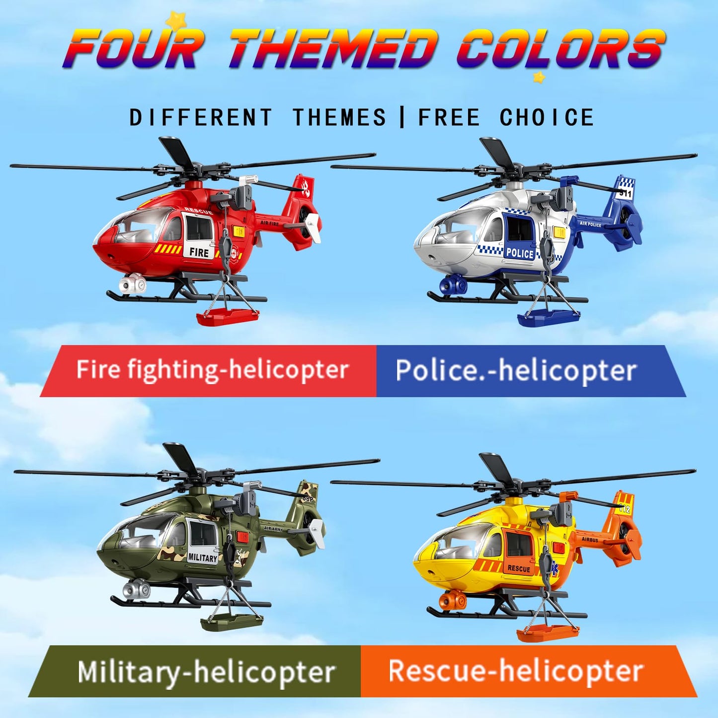 ANJARU Helicopter Toy with Lights and Sound,Simulative Rescue Helicopter Vehicles Toys for Kids Aged 3 and Up,Pull-Back Propeller Army Toys Toddler Kids Boys Gifts (Police Helicopter)