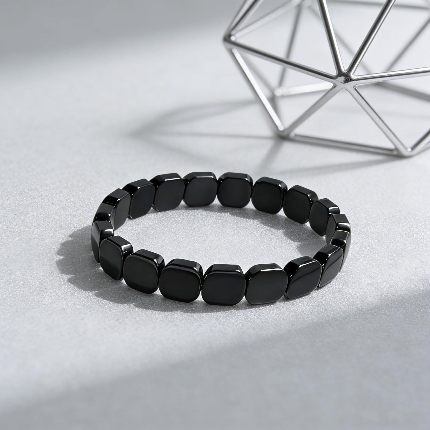 JUNHAOLIU Hematite Bracelet for Men Natural Stone Energy Beaded Stretch Bracelet Healing Crystal Jewelry Gift for Him Boyfriend Husband (Hematite Bracelet A+)