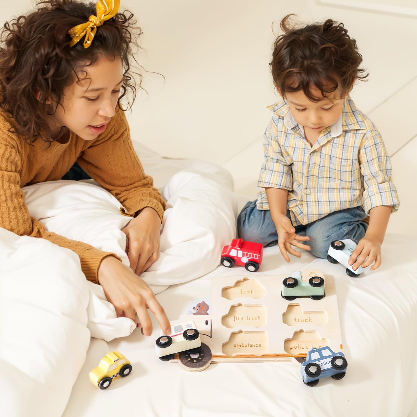 Wooden Cars Vehicle Set for Toddlers 1-3 Cars Toy for Toddlers Montessori Toys for 1+ Year Old Educational 1st Birthday Gifts