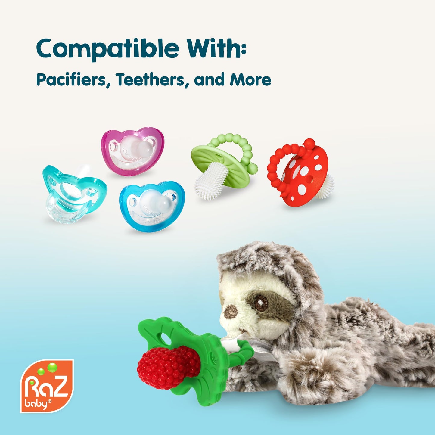 RaZbaby JollyPop Pacifier, Holder w/Detachable Baby Pacifier, Stuffed Animal RaZbuddy, All Ages 0M+, 100% Medical Grade USA Made Silicone, Machine Washable, Textured & Easy to Hold – Panda