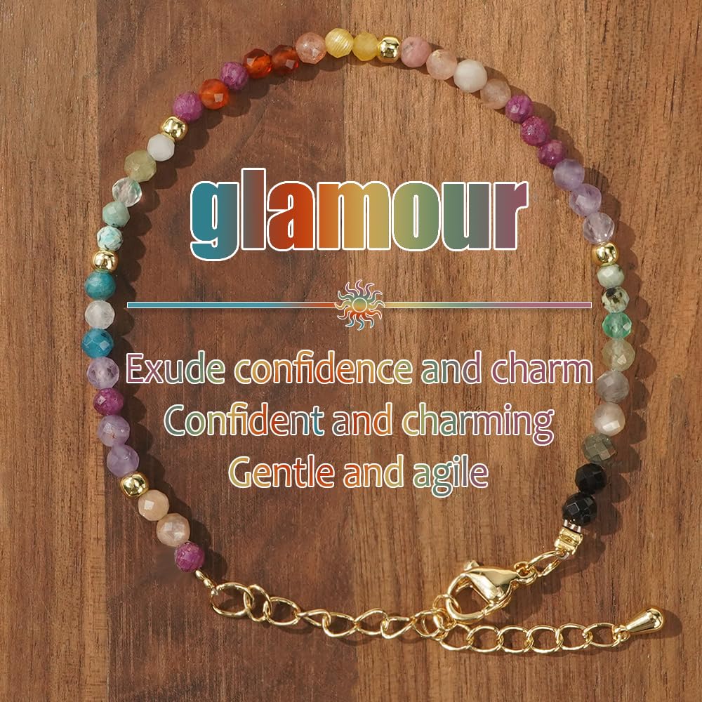 Opalencian 7 Chakra Crystal 4mm Beaded Bracelets for Women,Dainty Adjustable Natural Stone Bead Spiritual Friendship Bracelet Spiritual Anxiety Relief Fashion Charm Jewelry Gifts