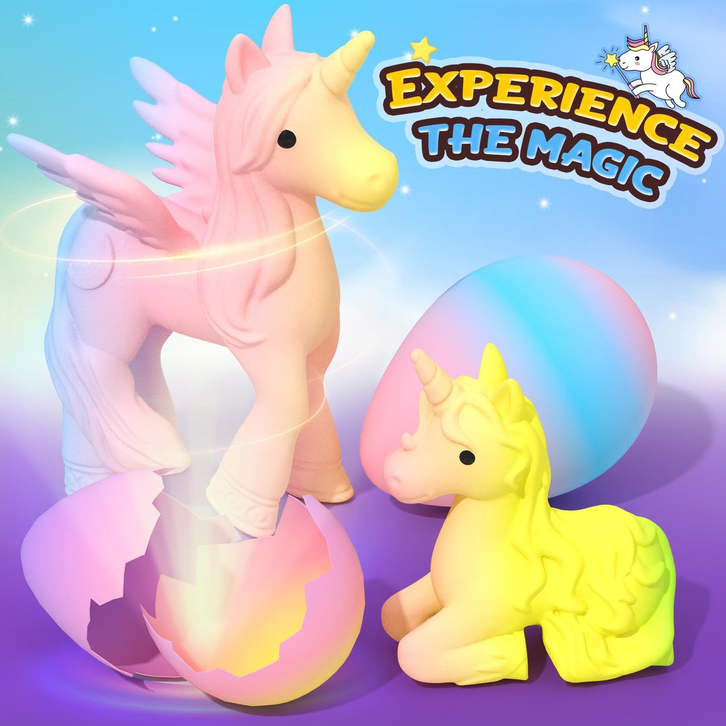 Coodoo Unicorn Hatching Rainbow Eggs for Kids - 6 Pack Unicorn Toys Craft Kits for Boys & Girls, Birthday Easter Basket Stuffers Crafts Gift for Kids 3+ Year Old - Girl Gifts for Ages 3 4 5 6 7 8