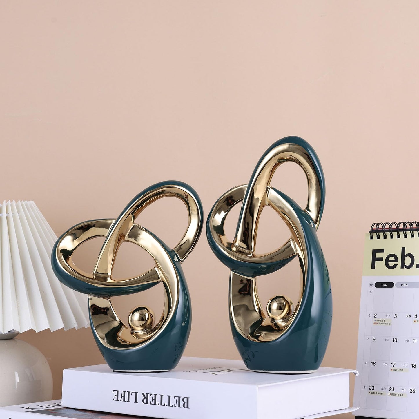 Teal Gold Modern Abstract Art Home Decor Accent,Statues Coffee Table Decor for Living Room,Table Centerpieces for Dining Room,Ceramic Sculptures and Gold Knick Knacks for TV Stand Decor (Green Gold)