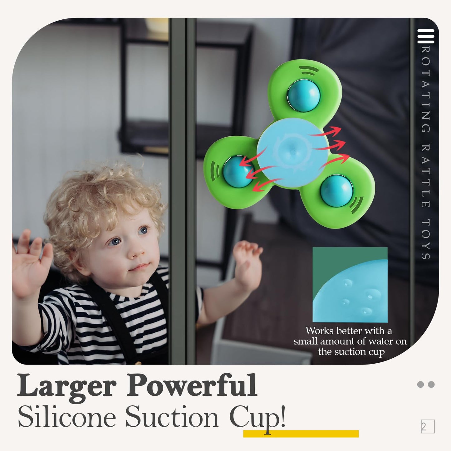ALASOU 3PCS Suction Cup Spinner Toys for 1 Year Old Boy Girl|Spinning Top 12 18 Months|1 2 Year Old Boy Birthday Gift|Baby Bath Toy for Kids Ages 1-3|Sensory Airplane Travel Toy for Infant Toddlers