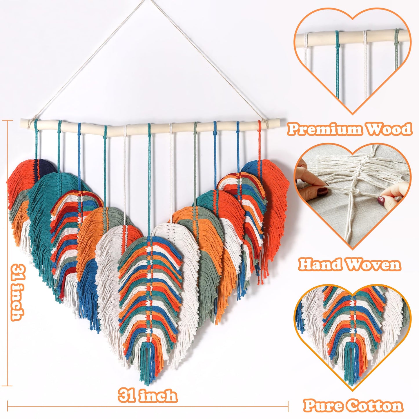 Amestrina Boho Tapestry for Bedroom, Boho Wall Decor for Bedroom, Large Wall Art for Living Room, Macrame Wall Hanging,Wall Tapestry for Living Room (Orange)