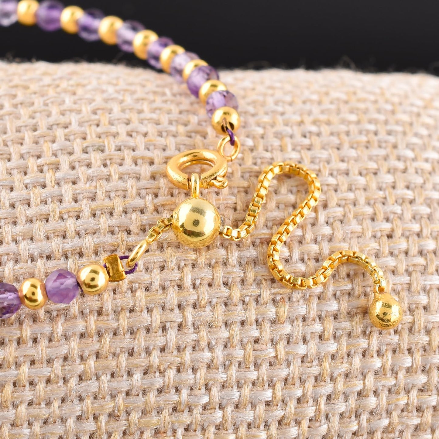 QNAVIC Purple Amethyst Dainty Bangle Bracelet For Women, Chakra Healing Crystal Gemstone February Birthstone, Gold Plated Ball link Bracelet 6-8 Inches Christmas and Birthday Gifts for Her