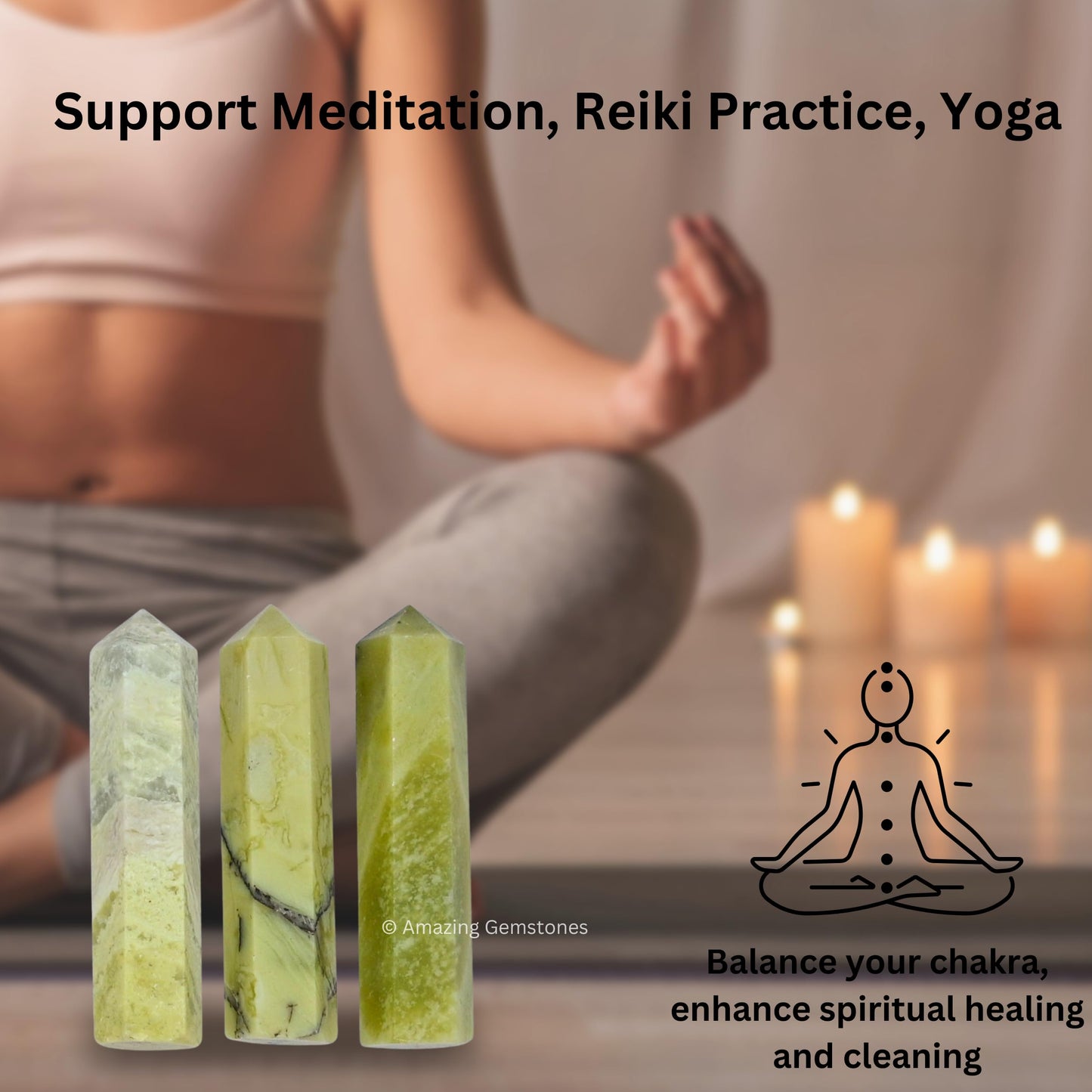 Amazing Gemstone Serpentine Crystal Points Bulk Healing Crystals - Pack of 3 Single Terminated Healing Wand Point Bulk Crystals for Crafts, Crystal Grid, DIY Work - Premium Crystals - Beginners Gifts