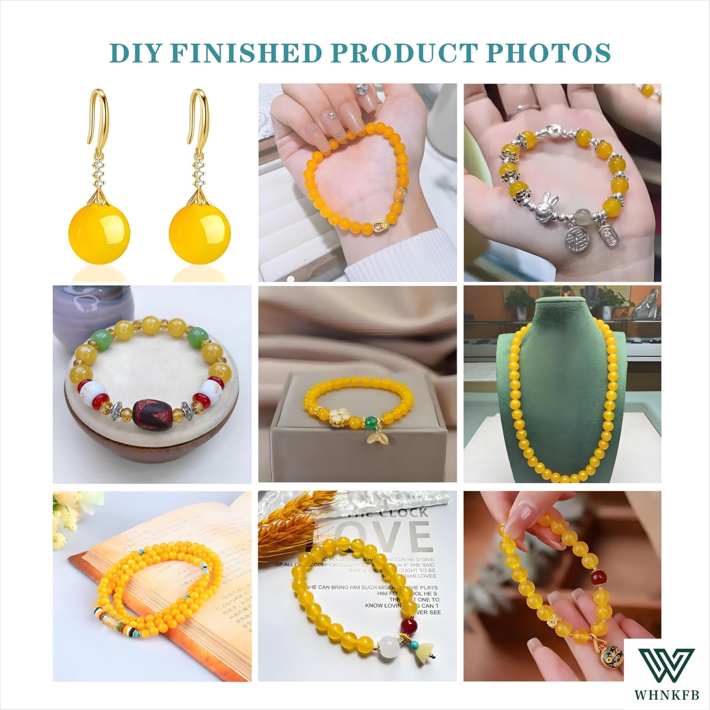WHNKFB 6mm 100PCS Natural Yellow Agate Round Beads, Banded Loose Stone Beads for Jewelry Making Craft - 4mm 6mm 8mm 10mm Options with Free Elastic Cord