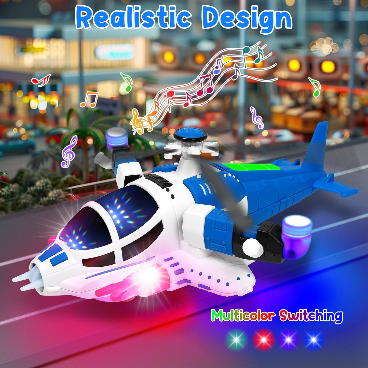 Helicopter Toy for Toddlers With Lights And Sounds, 360°Freedom And Operated Automatic Bump Autism Sensory Light Up Toys Airplane for Toddler Boy Toys 3 4 5 Year Old Up Boy Girl Birthday (Blue)