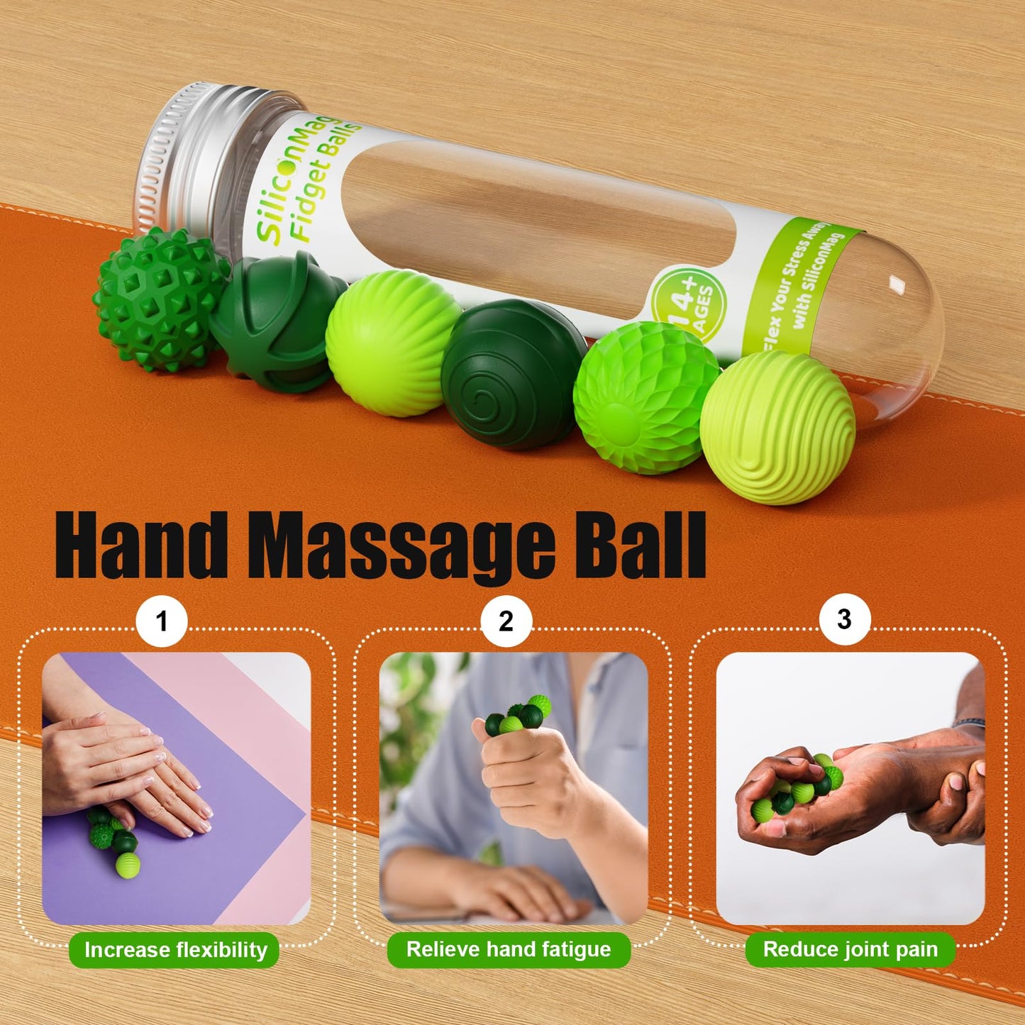 Silicone Magnetic Balls, Fidget Toys, 12-Pack Stress Relief Toys for Adults, Teens, Sensory Toy for Fingers Hands, Quiet Office Desk Toys with Textures, Magnet Fidget Fun Gift (2 Pack(Green+Red))
