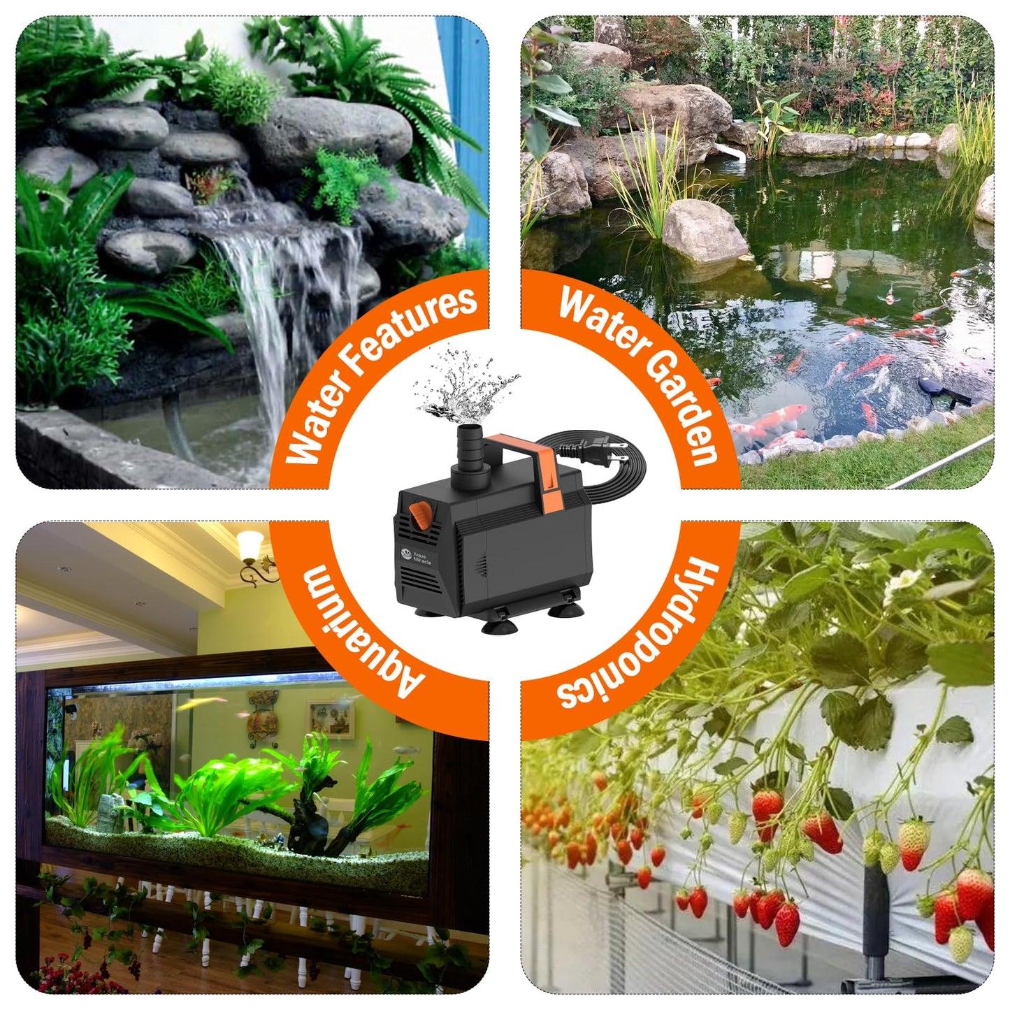 AquaMiracle 1200GPH Aquarium Water Pumps (4500L/H, 70W) Fountain Pump Pond Pump Submersible Water Pump with Flow Control for Fountain, Waterfall, Statuary, Filtration, Water feature, Hydroponics