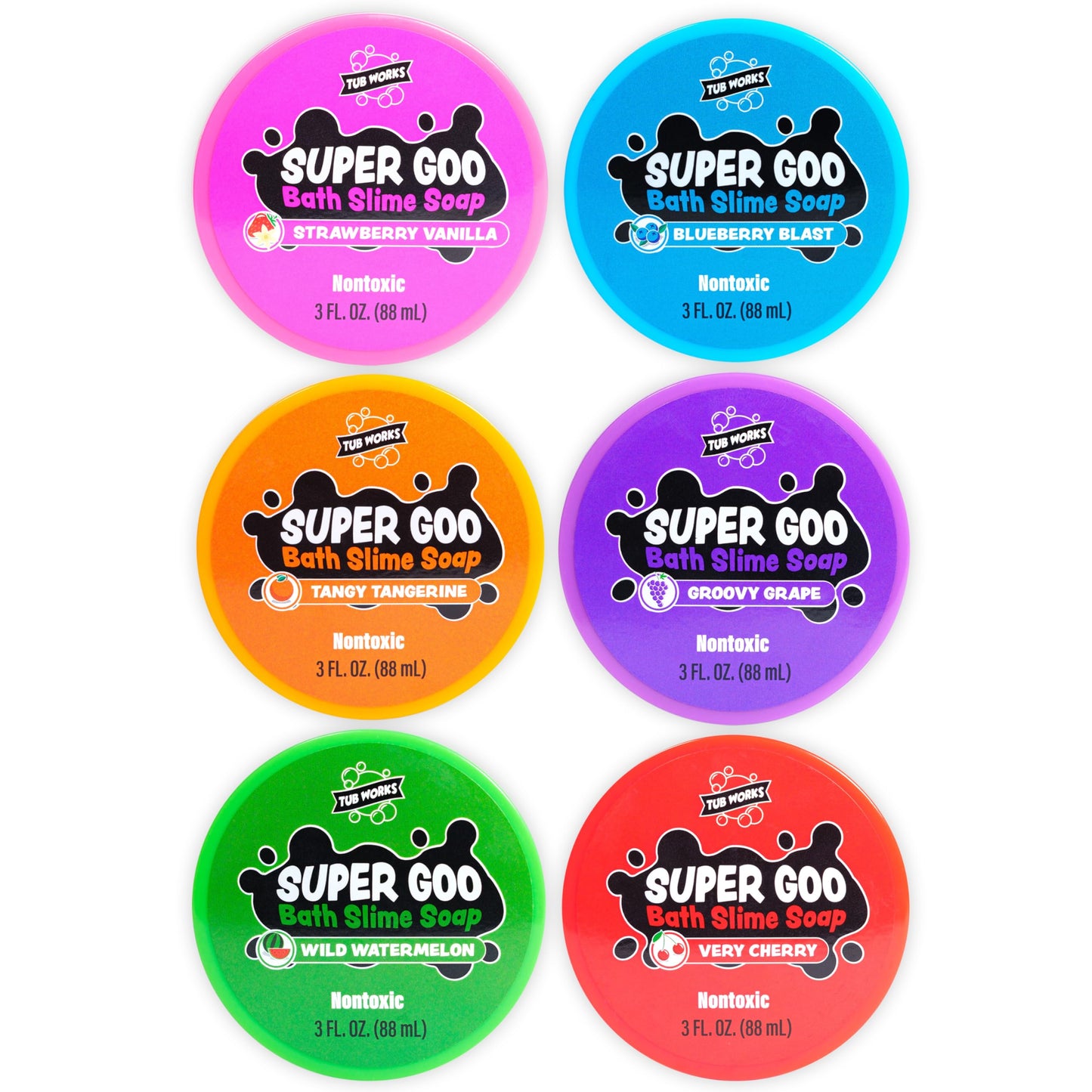 Tub Works® Super Goo Bath Slime™ Kids Soap Bath Toy, 6 Pack | Stretchy, Squishy Slime Soap for Toddler Bath | Fresh, Fruity Scents | Nontoxic | Sensory Fun Kids & Toddler Bath Toys