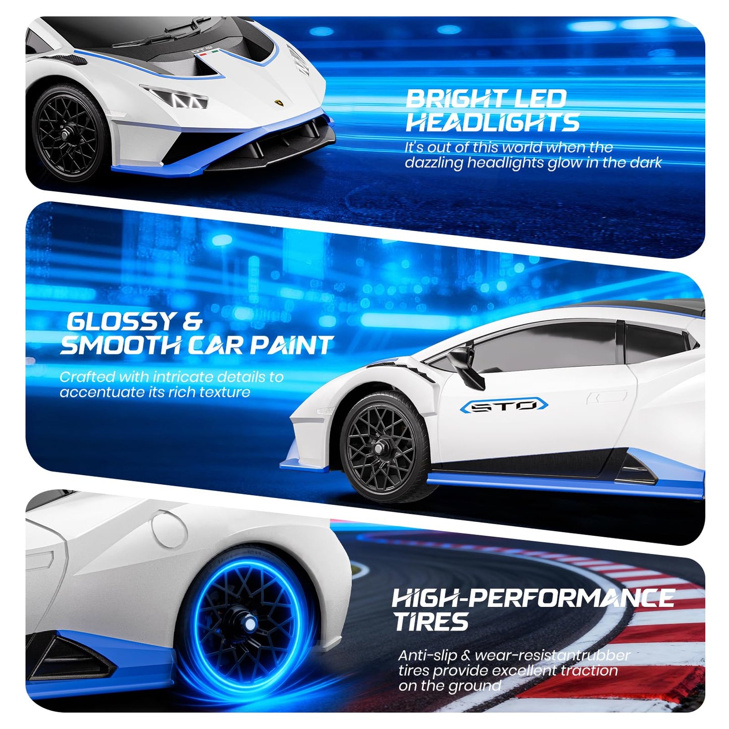 LUXOS RC Lamborghini Remote Control Car, 1:18 Scale Officially Licensed Lamboghini Toy Car, Cool RC Cars Toys for 4 5 6 7 8 9 10 11 12 Year Old Boys Kids Adults Gifts, 15km/h Fast RC Drift Car (White)
