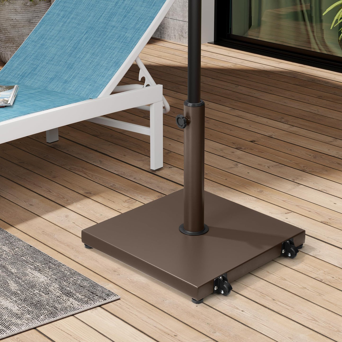 VredHom Patio Umbrella Base 40lbs Outdoor Umbrella Stand with Wheels, Heavy Duty Square Concrete Stand Market Umbrella, Brown