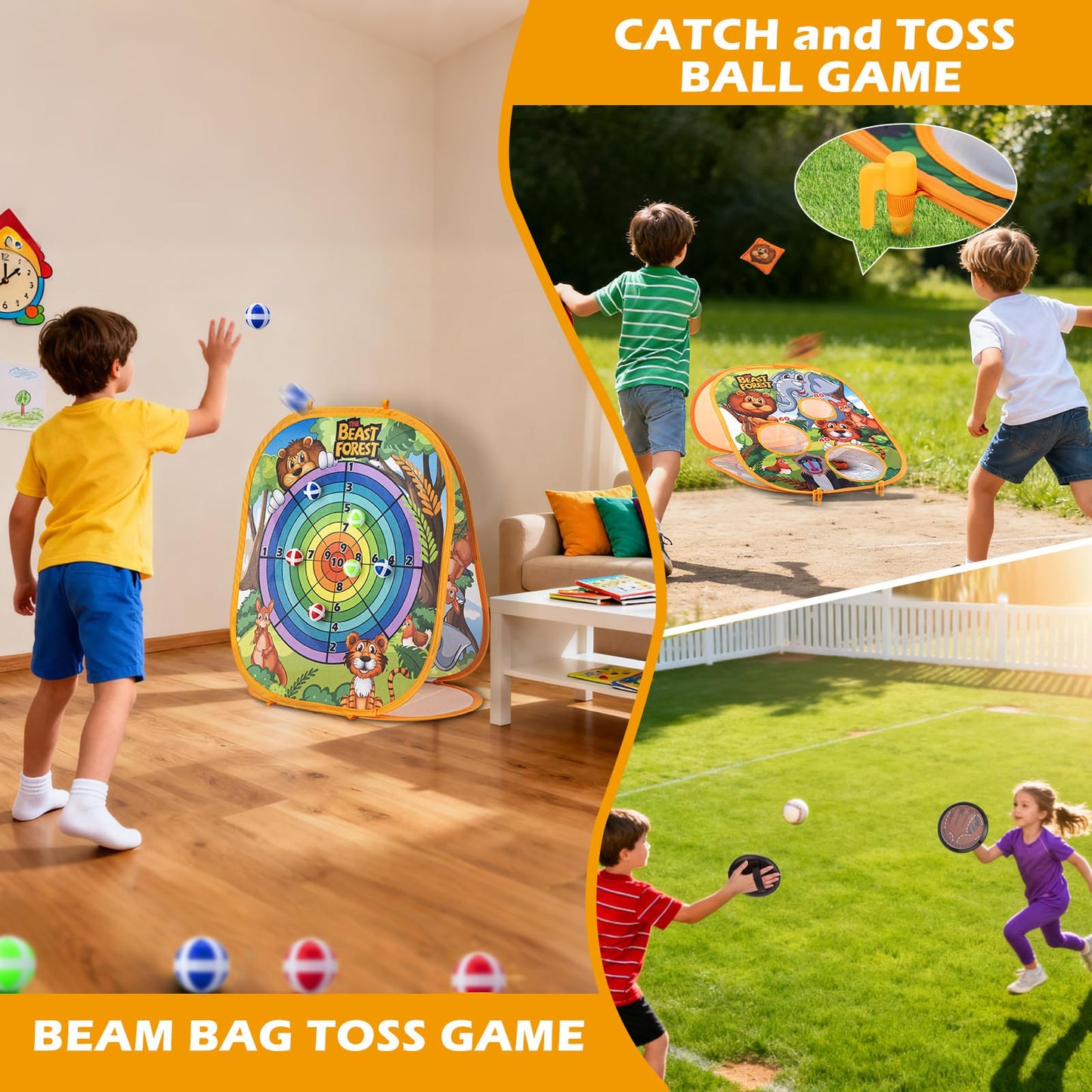 Bean Bag Toss Game Sets for Kids, Toss and Catch Ball Set for Kids Outdoor Baseball Toys for Toddlers Carnival Games for 3 4 5 6 7 Years Old Boys and Grils Backyard Outdoor Toy