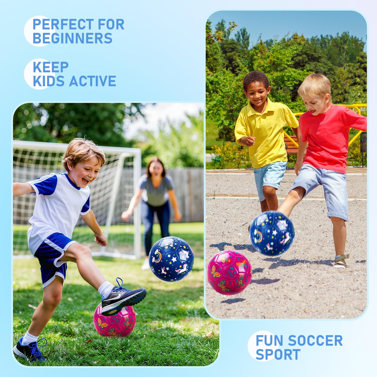 Kids Soccer Ball Size 3 - Small Soft Kids Ball 2 Pack for Ages 3-8 - Cartoon Sports Toy Boys Girls - Great Soccer & Birthday Gift for Toddlers & Kids Indoor Outdoor Games