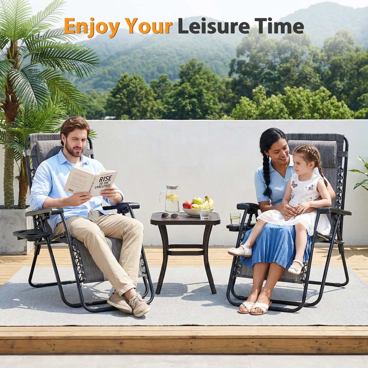 NEWBULIG Zero Gravity Chair Set of 2, Lounge Chair Folding Portable Adjustable Camping Reclining Chairs with Adjustable Pollow, Mesh Back, Cup Holder Trays Lawn Patio Chair for Pool Beach - Grey