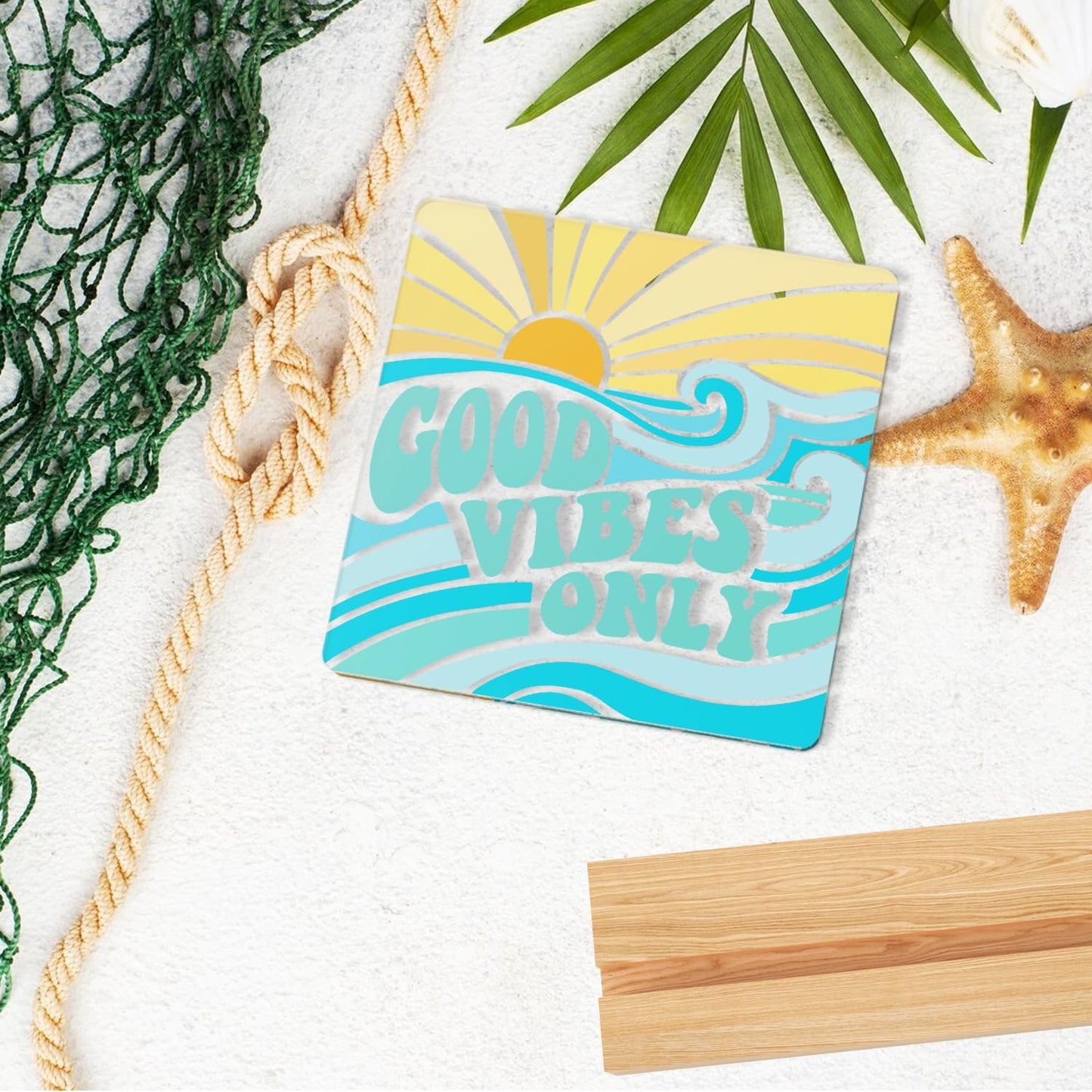 YAANUNULU Good Vibes Only Sign Beachy Room Decor Aesthetic for Beach Lake House, Positive Affirmations Beach Desk Decor, Nautical-Inspired Acrylic Sign Gifts for Women, Summer Displays