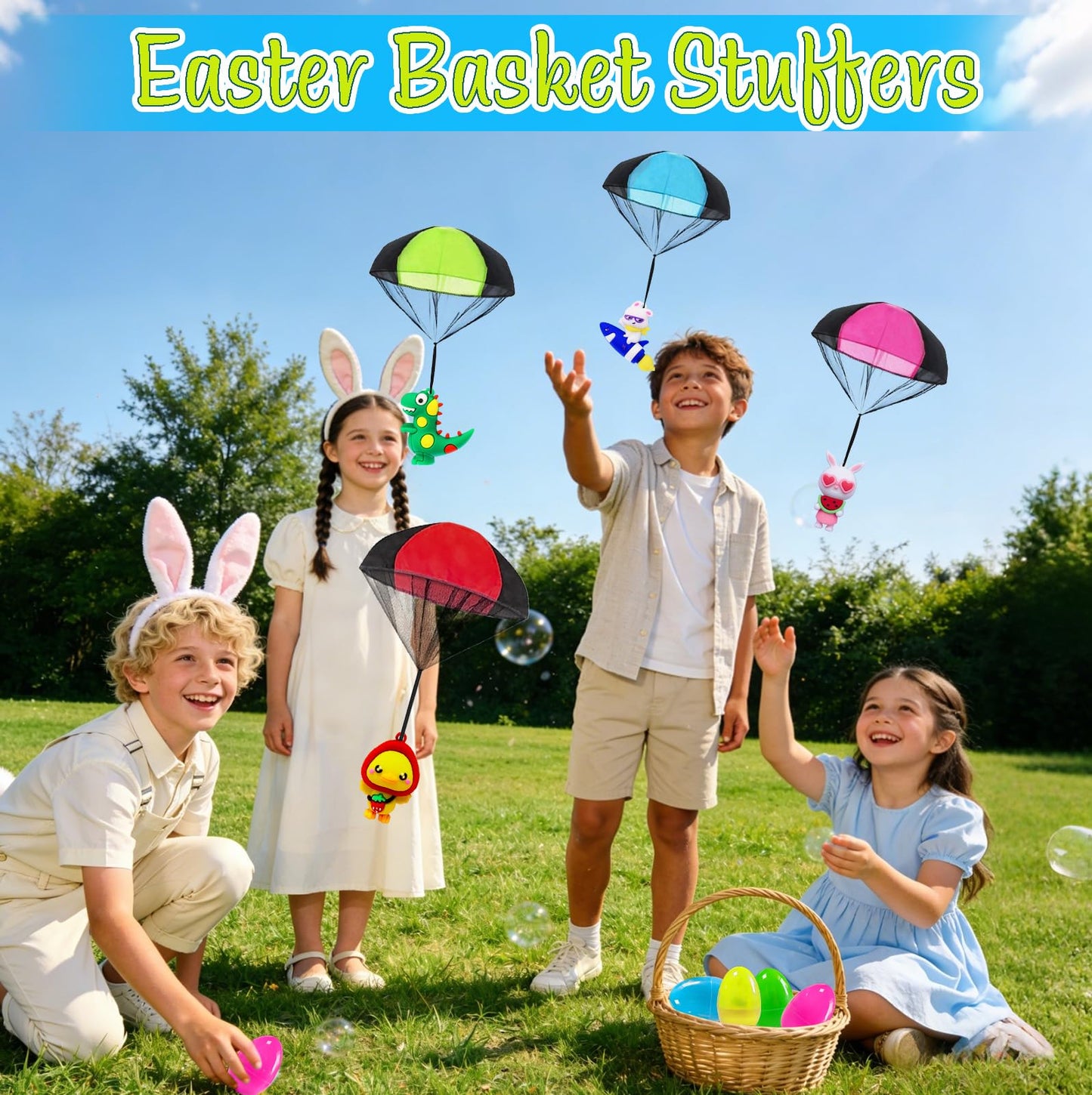 Easter Basket Stuffers Essentials, Easter Egg Fillers - 4PCS Prefilled Easter Eggs with Parachute Toys for Teens Kids Boys & Girls, Easter Party Favors Gifts, Egg Hunt, Treasure Box Toys for Classroom