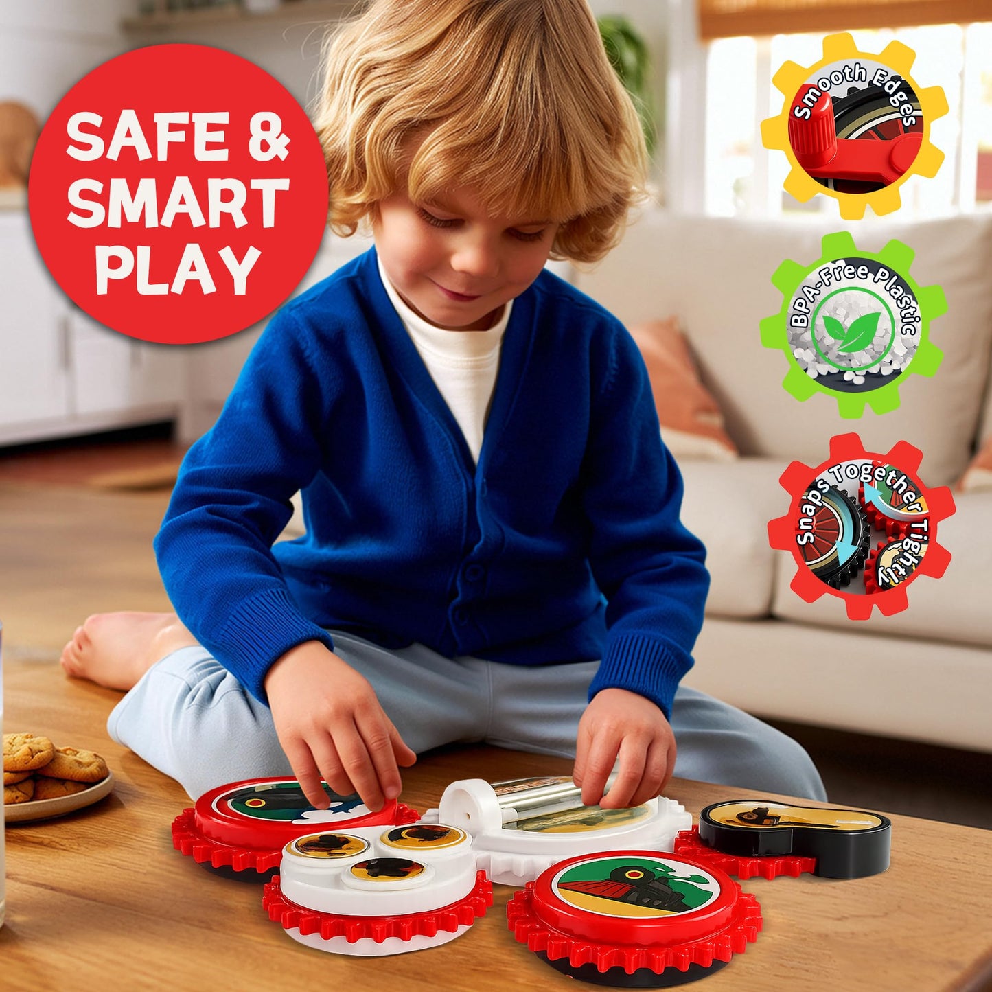 ROHSCE 7PCS Magnetic Gear Toy Set, Train-Themed Gear Toys for Toddlers 1-3, Educational STEM Gears Toys for Kids, Cute Fridge Magnets for Toddlers, Montessori Learning Toy Gift for Boys Girls