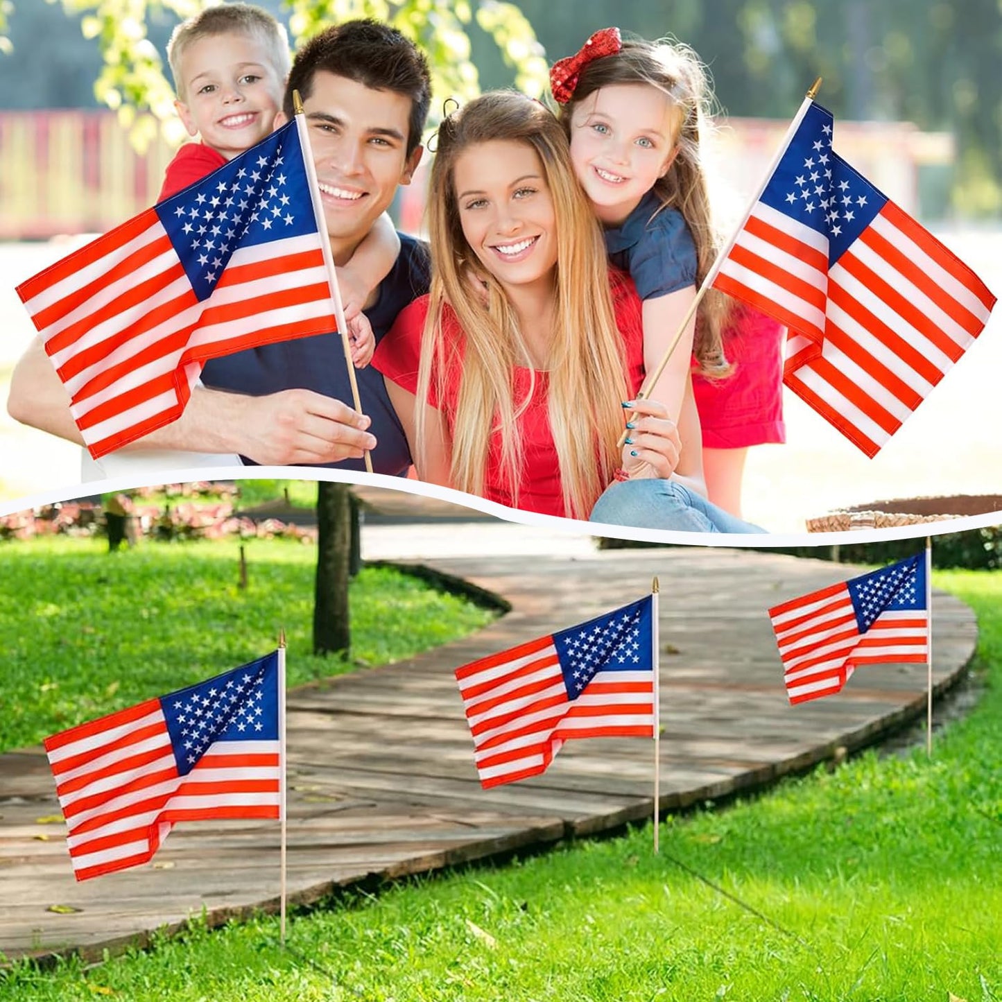 12x18 Inch American Flags on Stick - Patriotic American Flags for Outside, USA Stick Flag Perfect for Independence Day, Memorial Day, 4th of July Decorations (12)