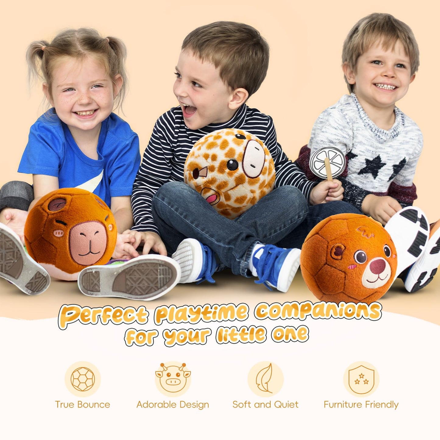 VangeBow Silent Indoor Soccer Balls for Toddlers 1-3, Inflatable Soft Plush Baby Toddler Soccer Ball Toys Gifts for Kid 3-5 Year Old Boy Girl First Birthday Gift (Giraffe, Pump Include)