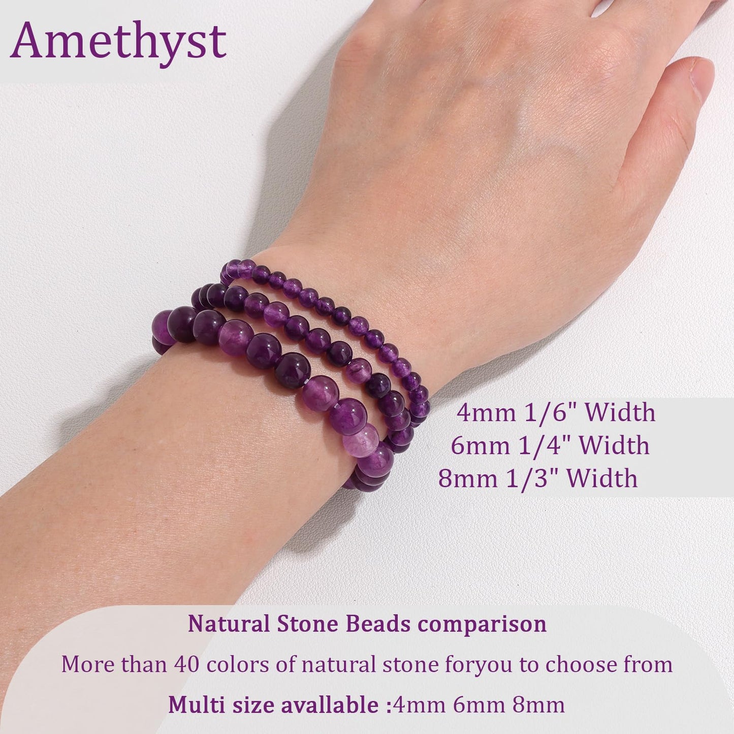 Vinswet Healing Crystal Bracelets for Women Men 6mm Amethyst Natural Stone Beaded Stretch Bracelet Handmade Gemstone Reiki Spiritual Jewelry Gifts