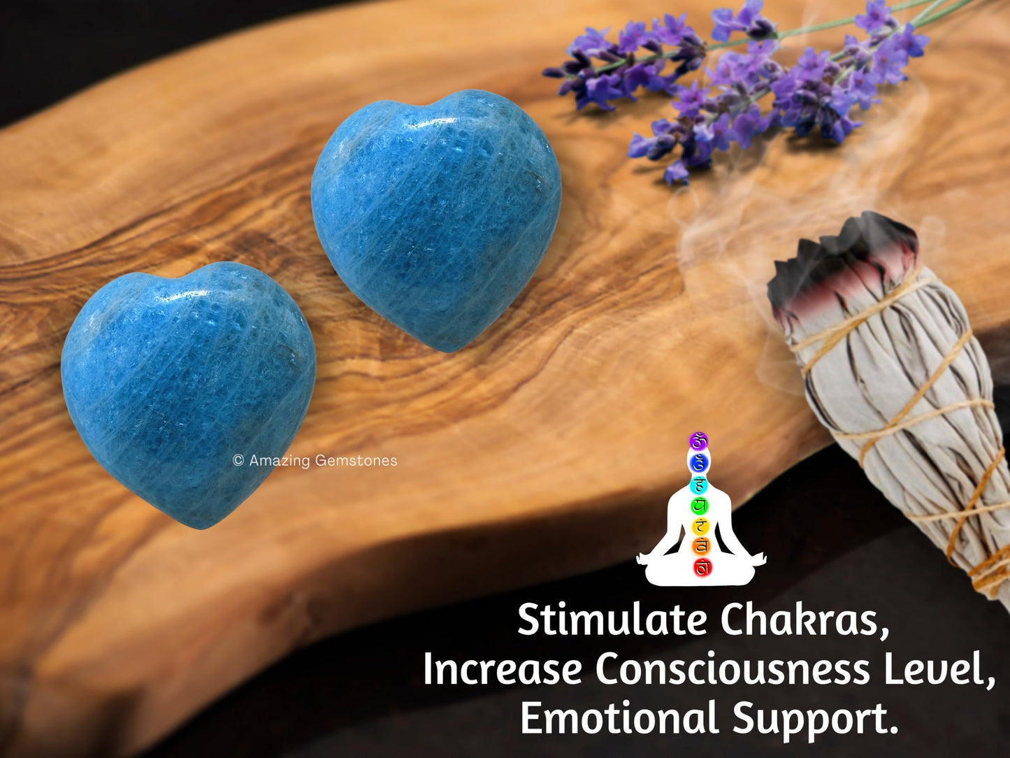 Blue Apatite Crystal Heart Palm Stone - Pocket Massage Worry Stone for Natural Body Chakra Balancing, Reiki Healing and Crystal Grid