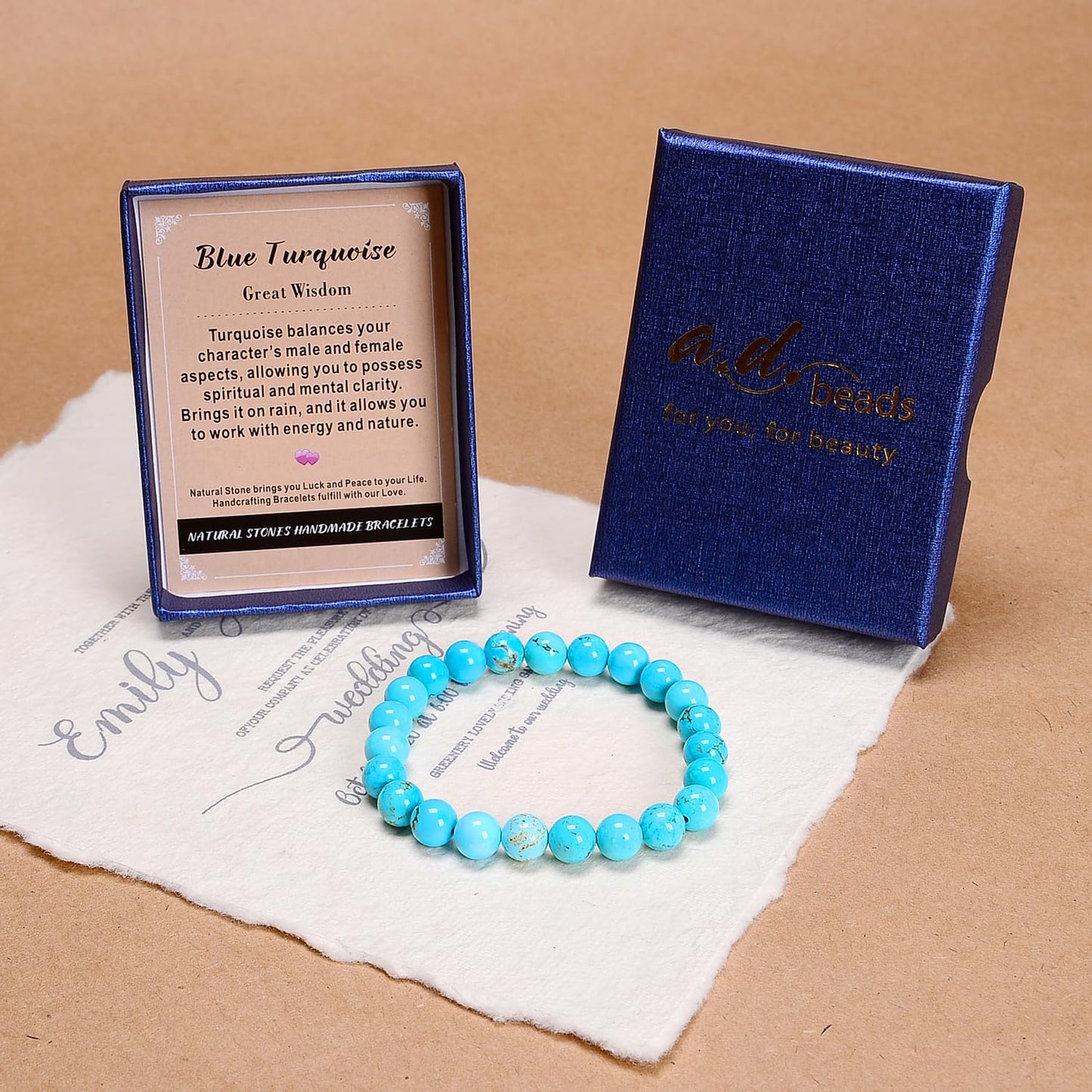 AD Beads Handmade Gemstone Stretch Elastic Bracelet Crystal Healing Reiki Nature's Beauty and Spiritual Essence Unisex (6mm, Blue Turquoise (Great Wisdom))