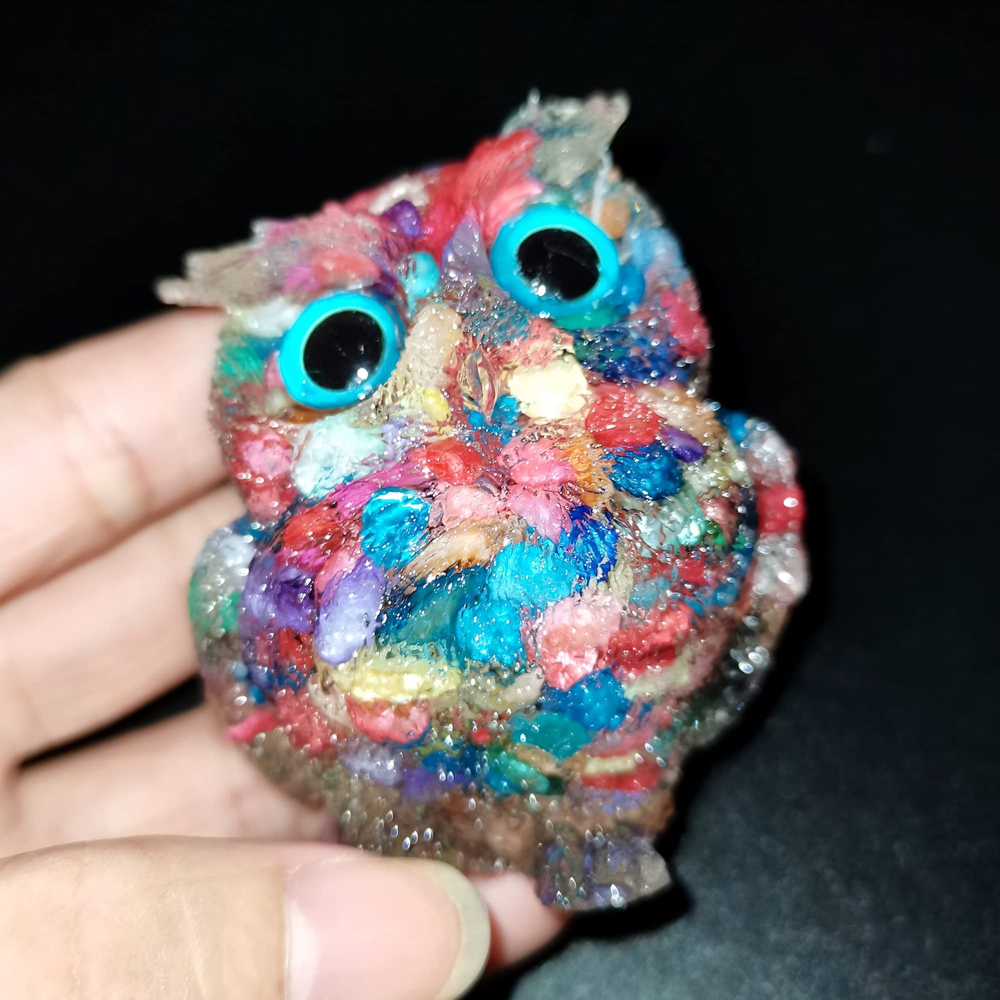 Reyife Hand-Carved Natural Crystal Owl Statue Reiki Healing Gemstone Animal Figurines Home Office Car Decoration The Best Gifts 2.4 inches
