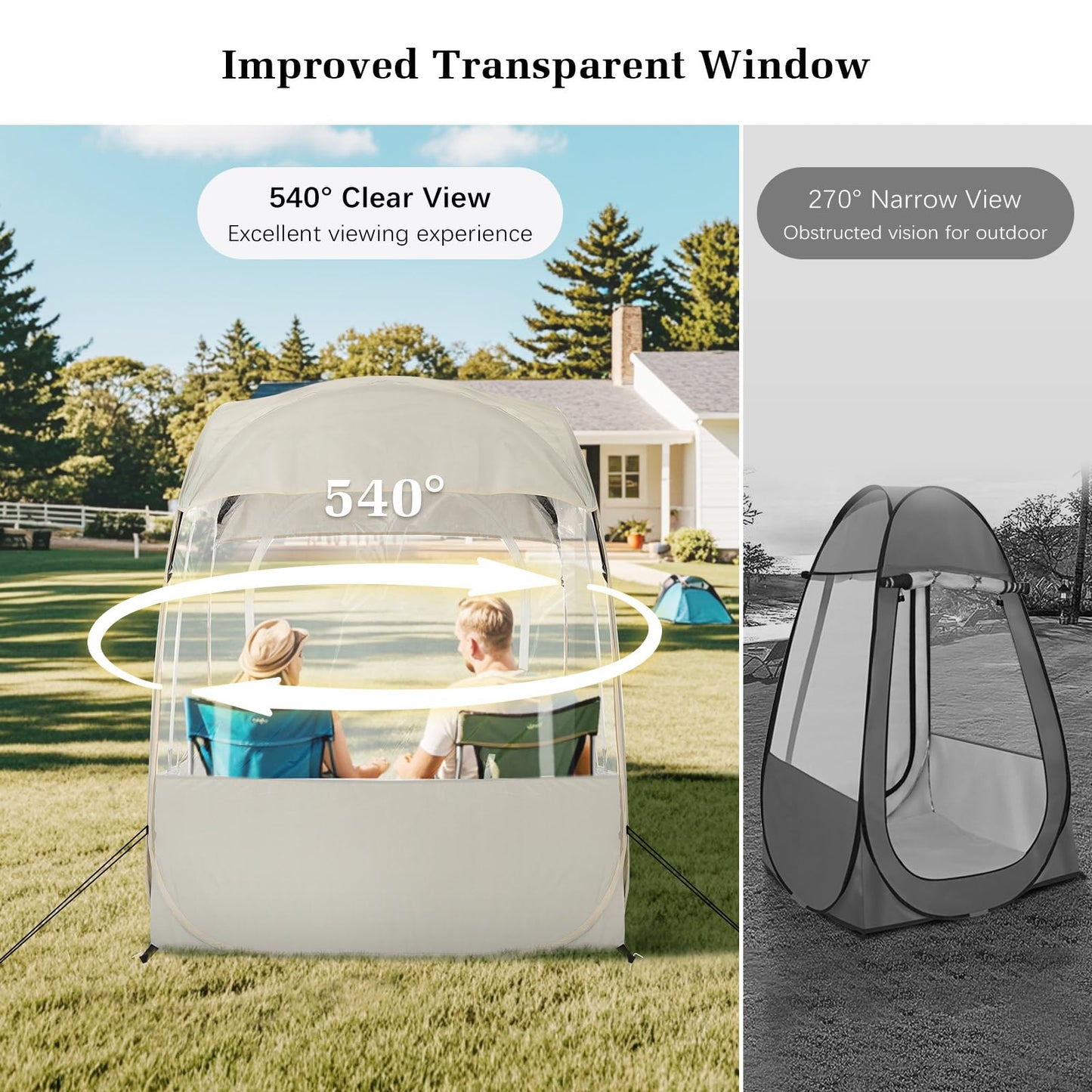 Raynesys Sports Tent for 1-2 Person, Portable & Foldable Pop Up Tents Shelter with Carry Bag, Instant Weather Proof Clear View Bubble Tent for Fishing, Camping, Watching Sports Events