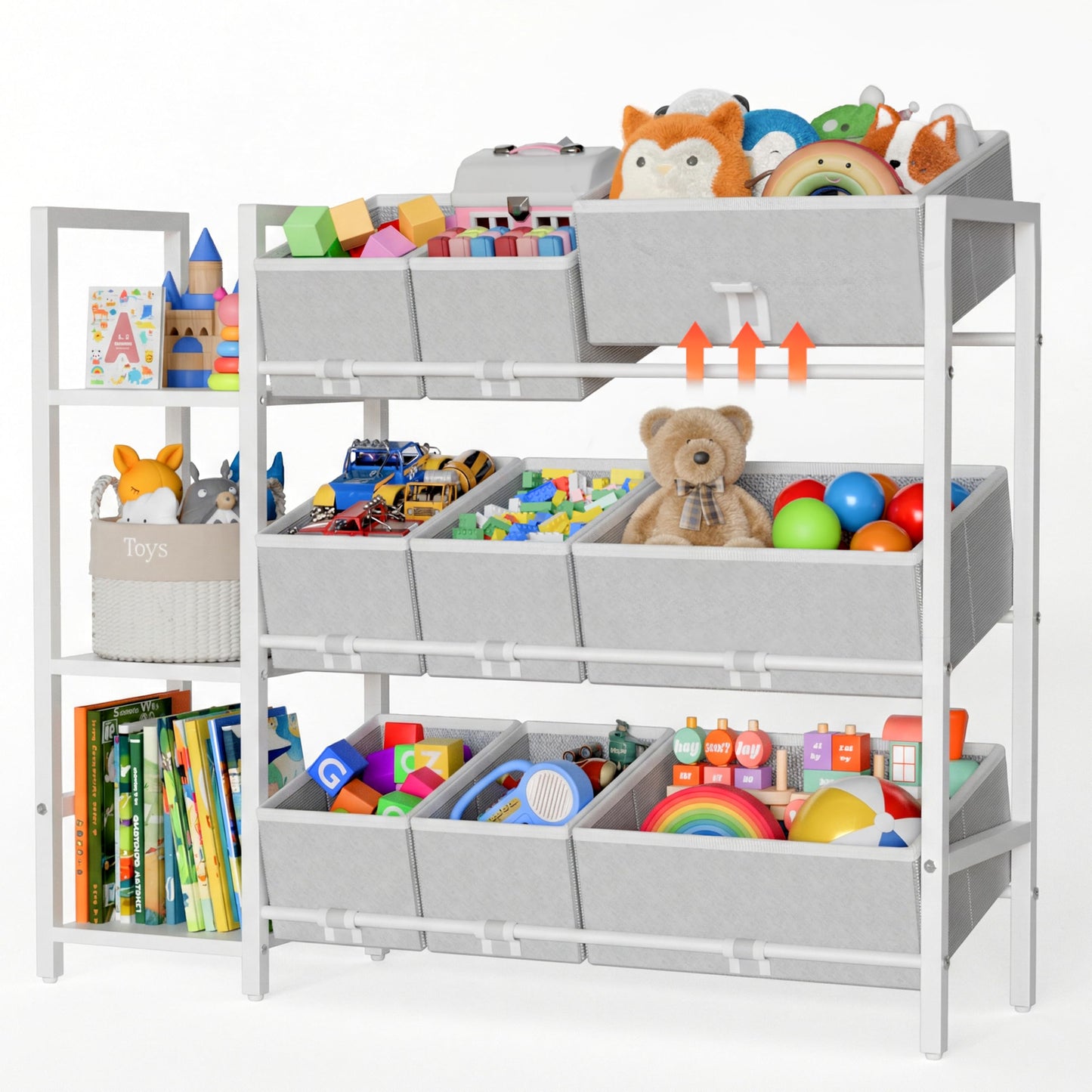 CODACE Kids Toy Organizers and Storage - Toy Shelf for Playroom, Kids Room and Living Room Organization, Toddler Toy Bins for Kids Organizer,Kids Bookshelf and Toy Storage, White, Easy to Assemble