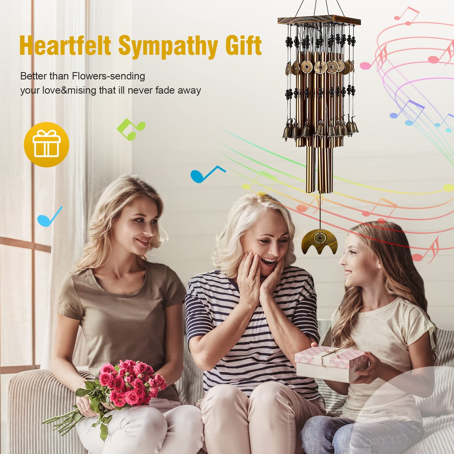 YLYYCC Wind Chimes for Outside, 30"Memorial Wind Chimes with 24 Copper Tubes and 16 Copper Bell for Garden,Patio,Window Wind Chime Hanging Decoration,Bronze Memorial Sympathy Wind Chime Gifts for Mom