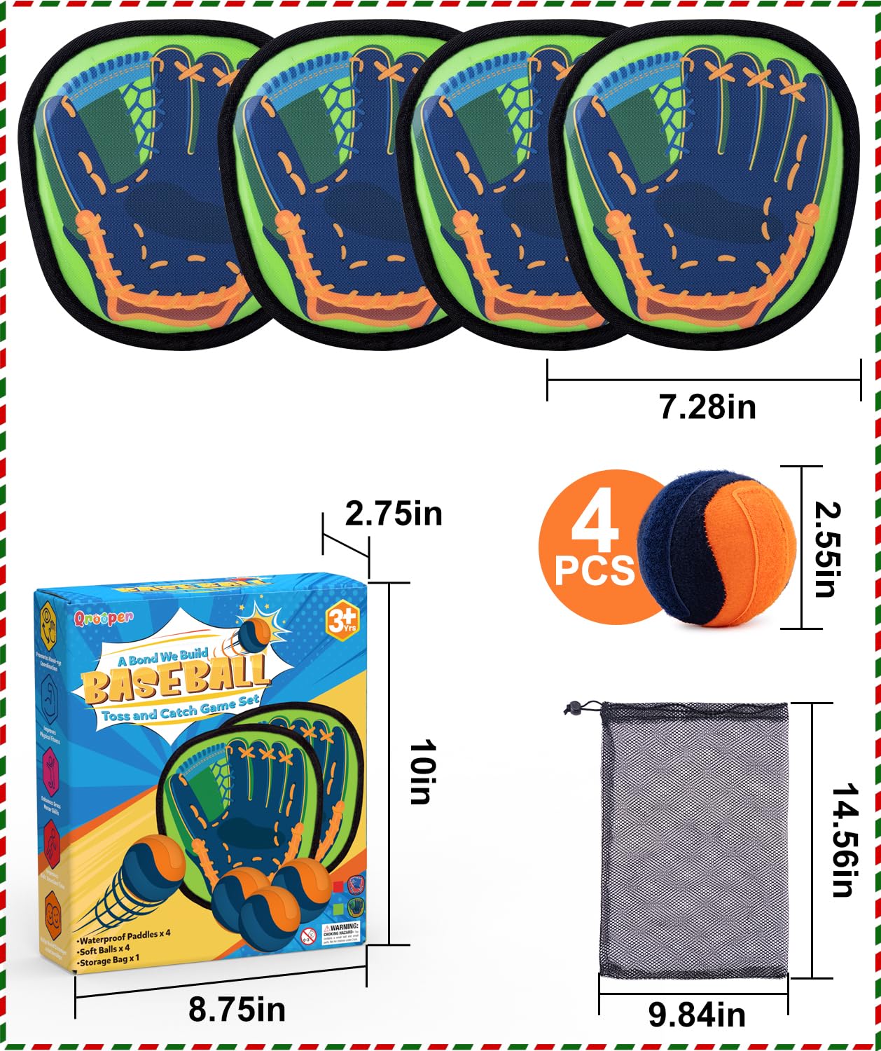 Qrooper Toss and Catch Ball Game Kids Toys for 3 4 5 6 7 8 Year Old Boys Girl Birthday Gift, Outdoor Games Yard Play Beach Pool Toys for Kids Age 4-8 8-12 Toddler Baseball Glove
