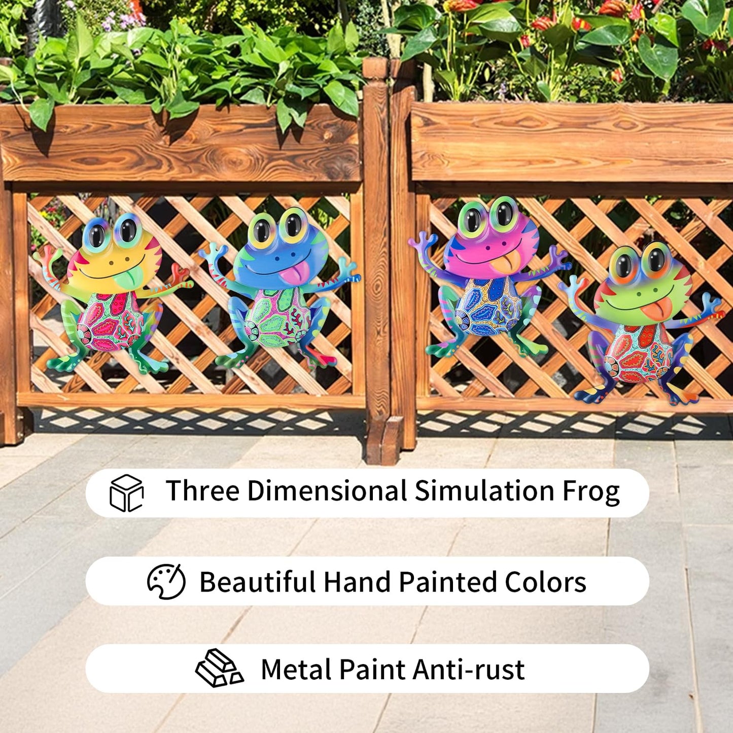 Junware Metal Frog Wall Decor, 4Pcs Frog Iron Wall Art Sculptures Art Frogs Wall Hanging Sculpture Decoration. Outdoor Fence Art for Home Garden, Fence, Patio, Yard, Bedroom Outside Gifts for Adults