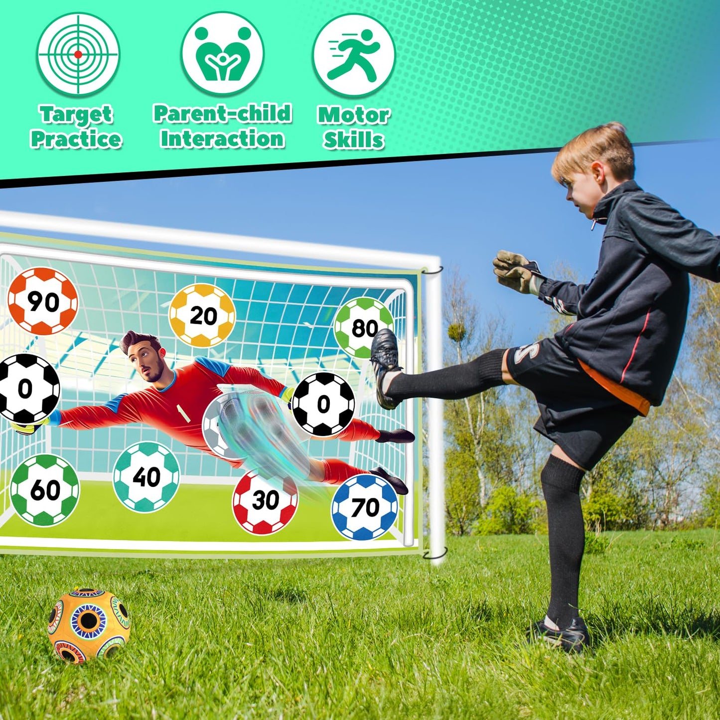 π«ππͺππππ Toy Soccer Ball Game Set for Kids ages 3-6, Indoor Outdoor Backyard Toss Soccer with 2 Sticky Balls & Foldable Fabric Goals, Football Sports Toy Gifts for 3 4 5 6 Years Old Boys Girls