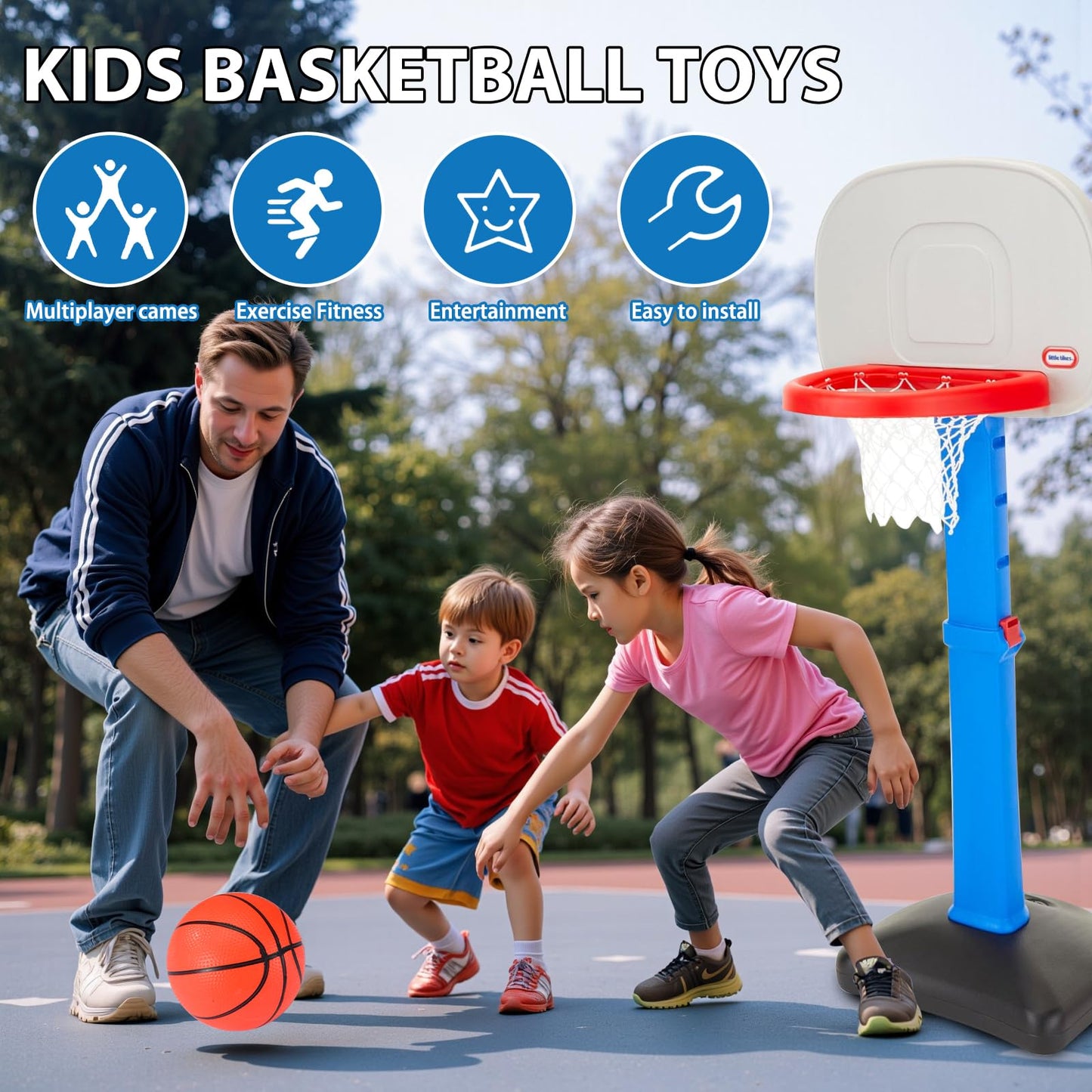 DAOLONG 4 Pcs Replacement Balls for L-ittle Tikes Basketball Hoop Set with Mesh Storage Bag, Lightweight Soft Small Basketball,6 Inches Colorful Small Balls, Includes Air Pump