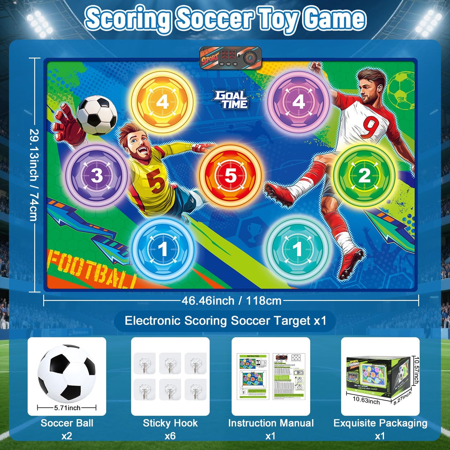 WUPIOS Electronic Scoring Soccer Toy Game Mat Set for Kids, Indoor Outdoor Toss Soccer Target Game with Real-Time Score, 2 Soft Soccer & Goal, Birthday Gifts for 3-5/6-8/8-12 Years Old Boys Girls