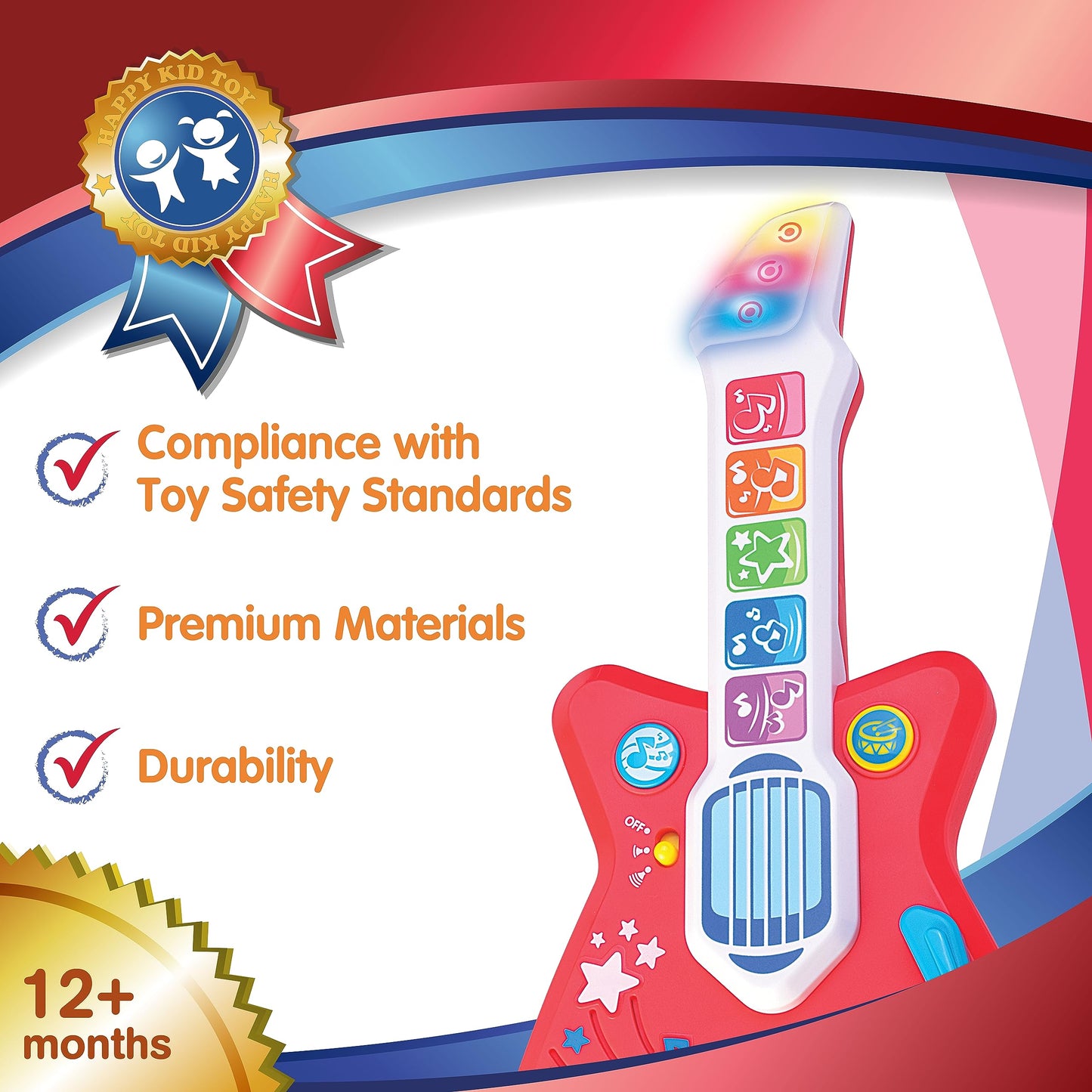 HAP-P-KID Magic Touch Guitar, Toddler Light Up Music Toy with Volume Control, Infant Touch Sensor Musical Instrument, 3 Modes of Play, Kids Toy Gifts for 12 18 24 Month, 1 2 3 Year Old Boys Girls