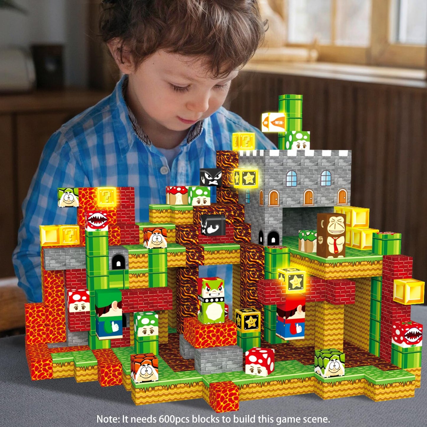 Daoyehsy Magnetic Blocks Building Toys, 1" Light Up Building Blocks Magnet Cubes for Toddlers Boys Girls 3+, Build 3D Scenes STEM Sensory Construction Toys