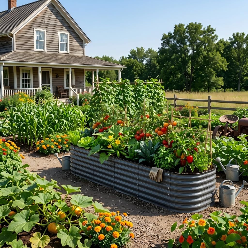 FarmGeo Raised Garden Bed Kit 8 x 2 x 1.4 ft, 9-in-1 Modular Metal Raised Garden Bed Outdoor, Powder-Coated Galvanized Planter Box for Vegetables, Herbs and Flowers (Gray)