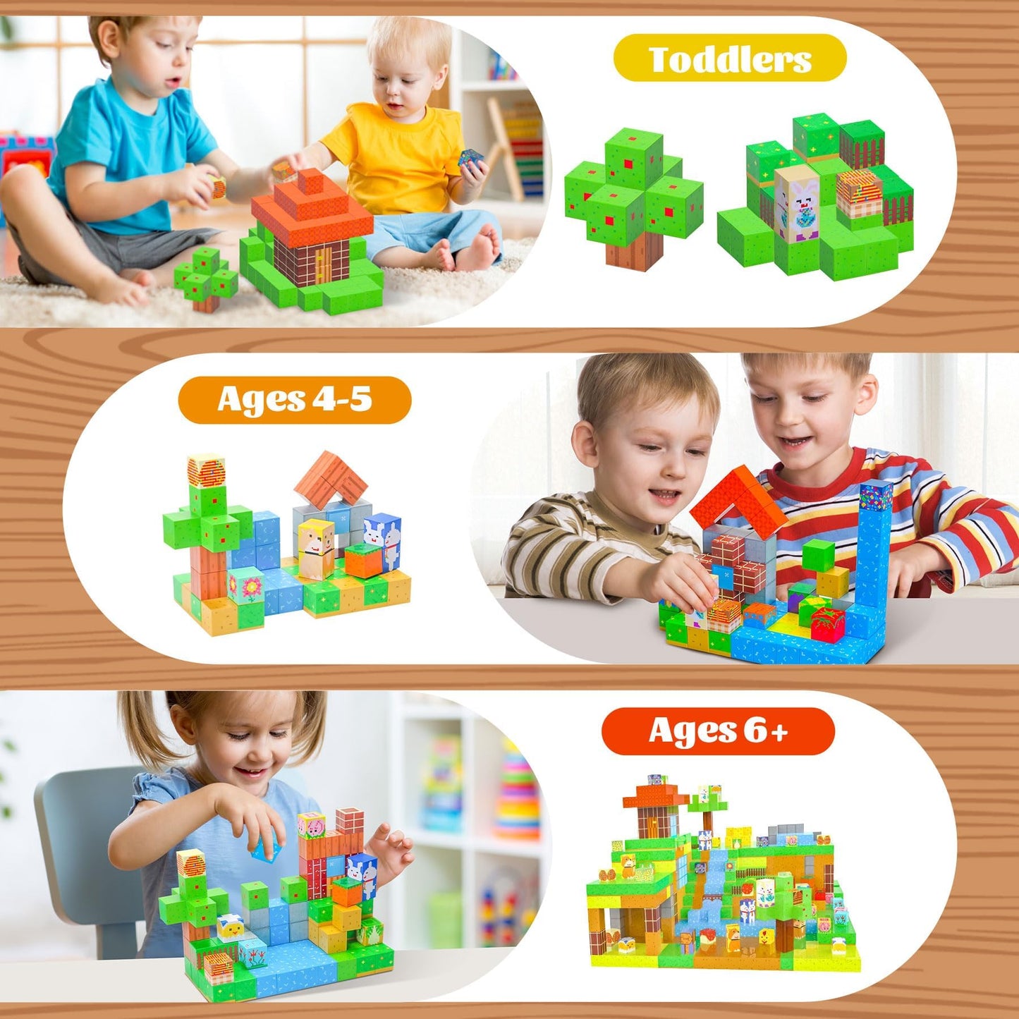 SKTMYY Magnetic Blocks-120pcs Farm Magnetic Building Blocks for Kids, STEM Sensory Magnet Blocks Cubes Toys for Toddlers Boys & Girls Ages 4-8