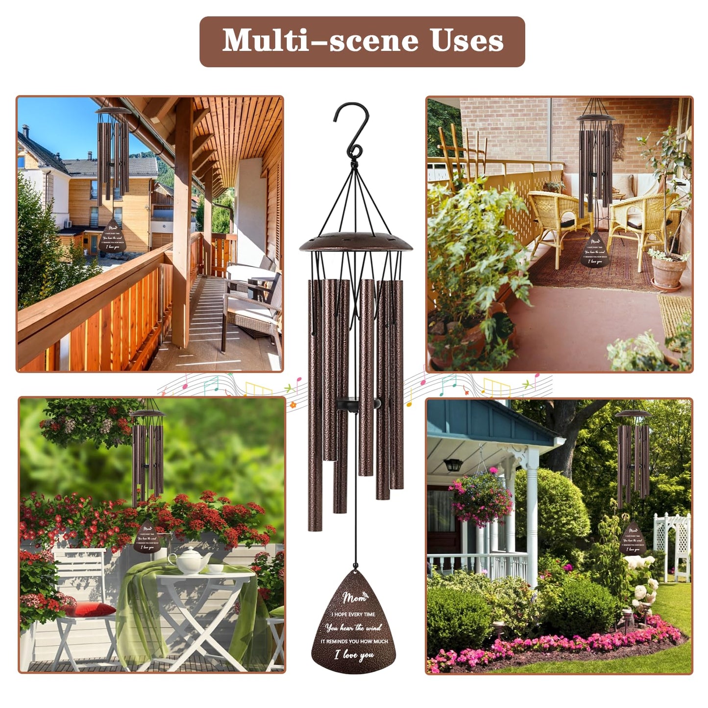 Gifts for Mom from Daughter Son, 32" Bronze Wind Chimes, Best Mom Ever Gift for Mama Mother in Law